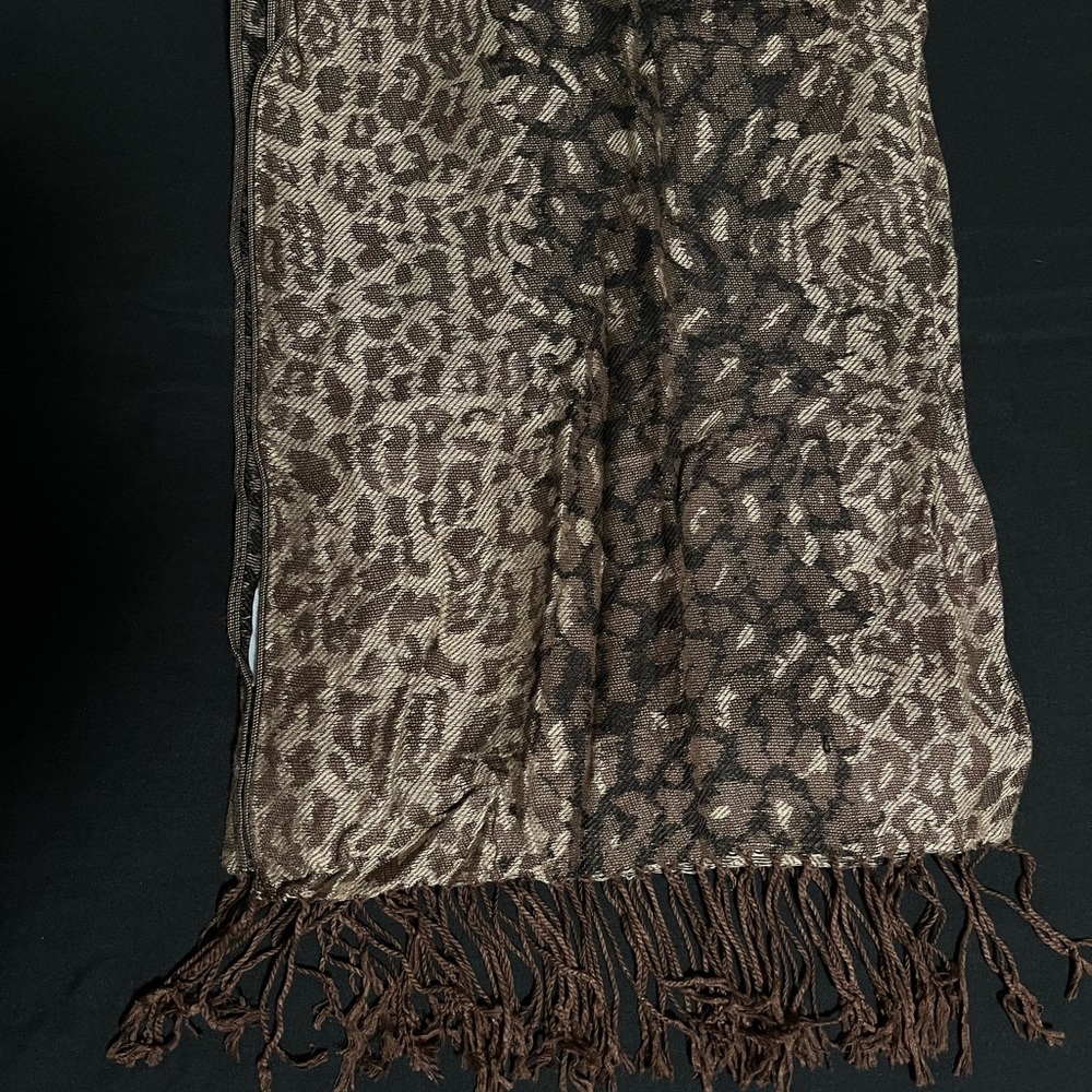 Leopard Print Brown Scarf with Fringe